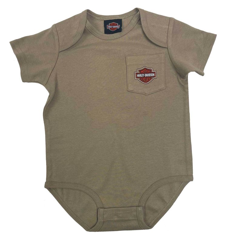 Harley-Davidson Baby Boys’ Bar & Shield Infant Chest Pocket Creeper – Green