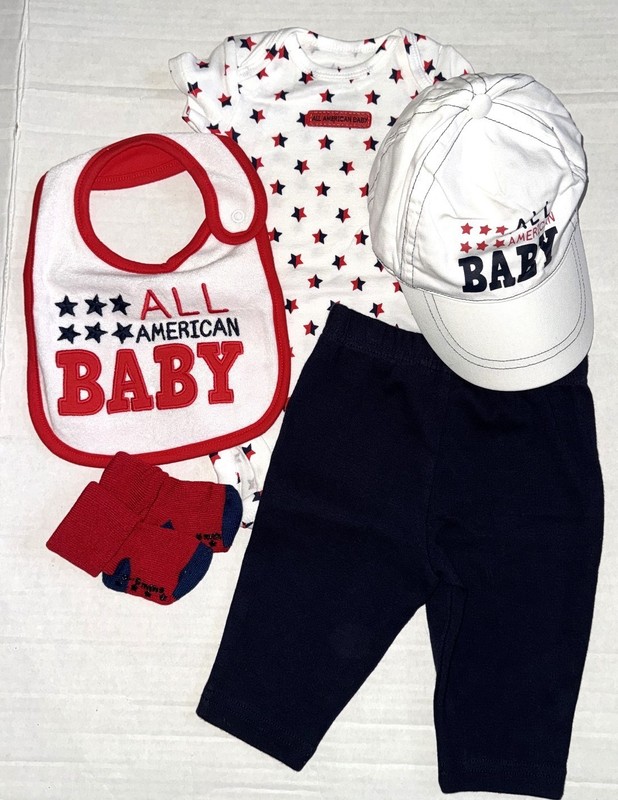 CARTERS Child of Mine 5 piece set navy/white/red AMERICA motif size 0-3 months