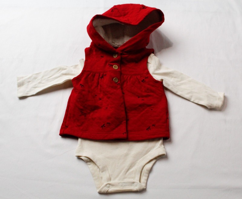 Carter’s Baby Girl’s Sleeveless Jacket Bodysuit Set EJ3 Red/White Size 9 Months