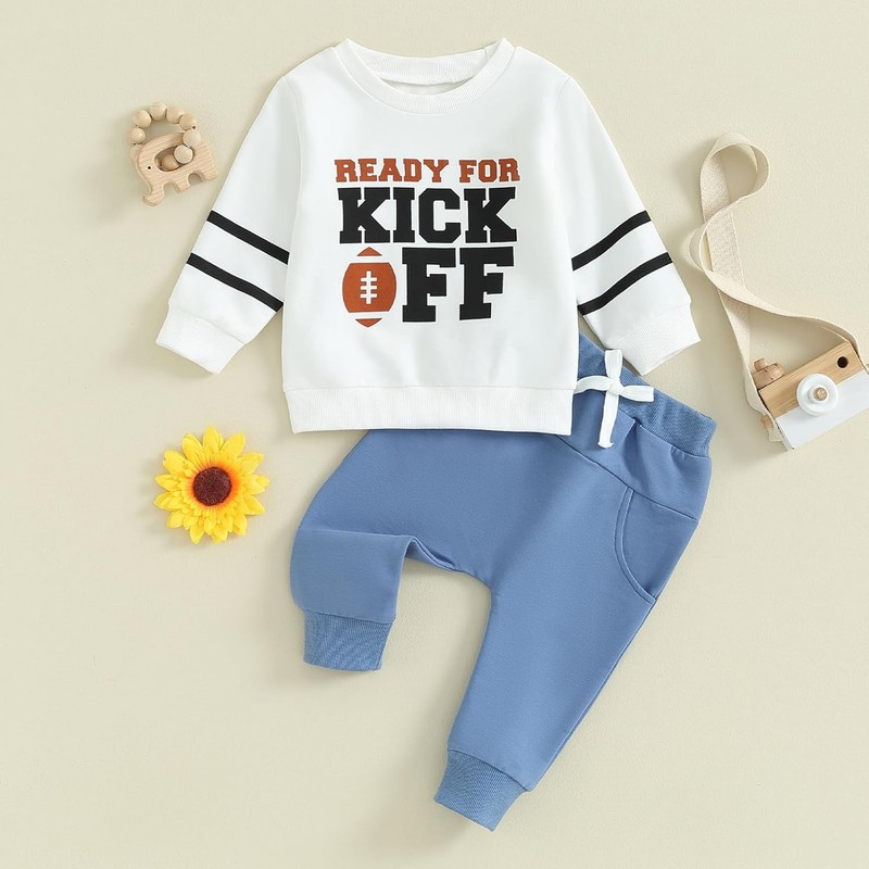 Newborn Baby Boy Rugby Long Sleeve Pullover Sweatshirt Pants Fall Casual Outfit