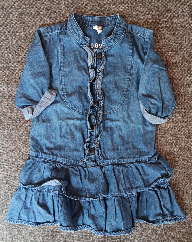 Baby Gap Dress 2T Blue Denim 3/4 Sleeve Ruffles