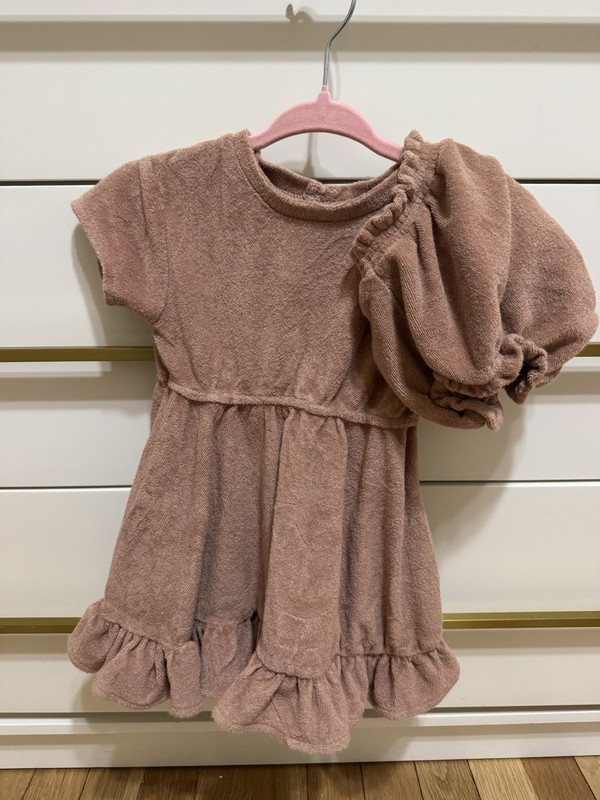 Quincy Mae organic cotton terry dress set in terracotta w/ bloomers 12-18 months