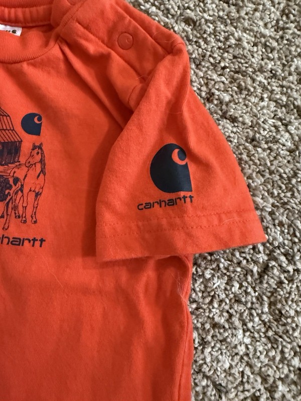 Carhartt 24M Denim Shortalls Overalls Orange Farm Animal Bodysuit Outfit Set gallery