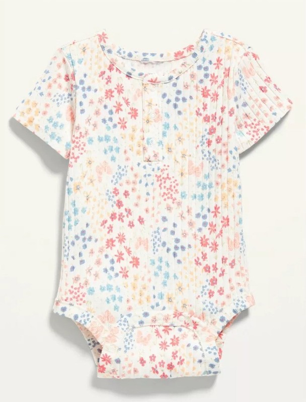 Old Navy Baby Girls Floral Rib-Knit Henley Bodysuit U Shaped Pants Size 3-6M $20 gallery