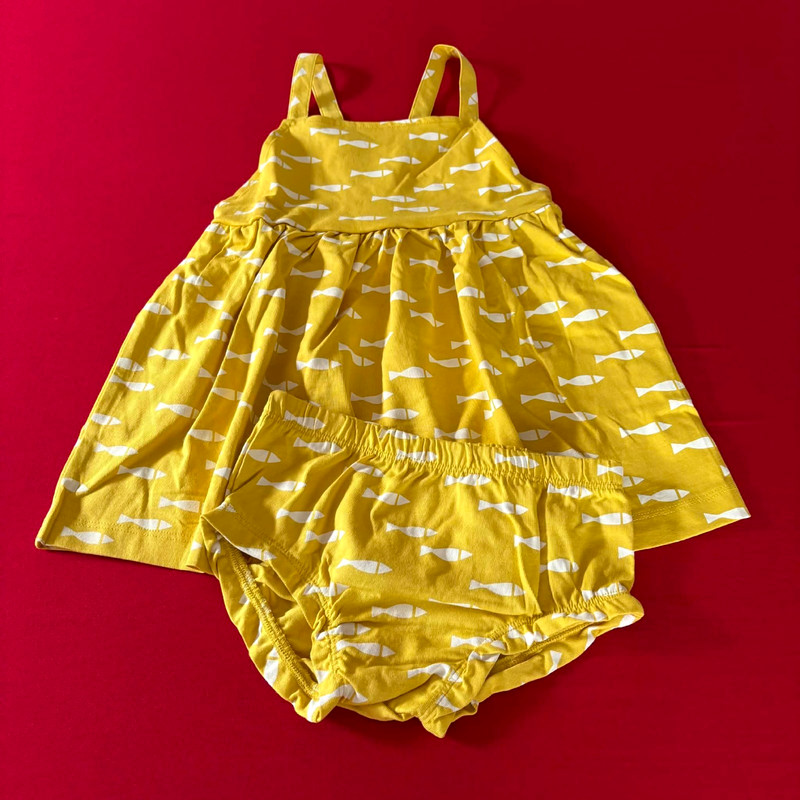 Hanna Andersson Sweet Fish Apron Dress & Bloomers Set. Size 2 Years, 85 cm
