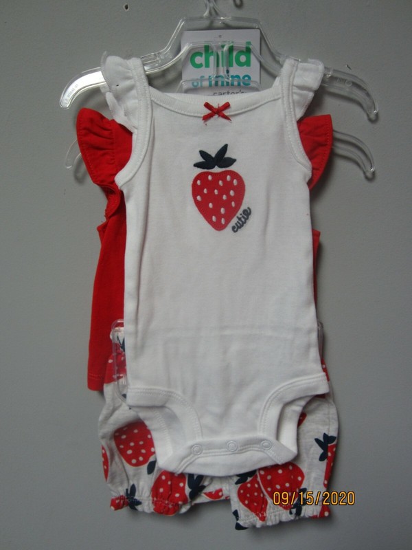 Child Of Mine Carter's Baby Girl 3-Piece Strawberry Red Outfit Set Size Newborn gallery