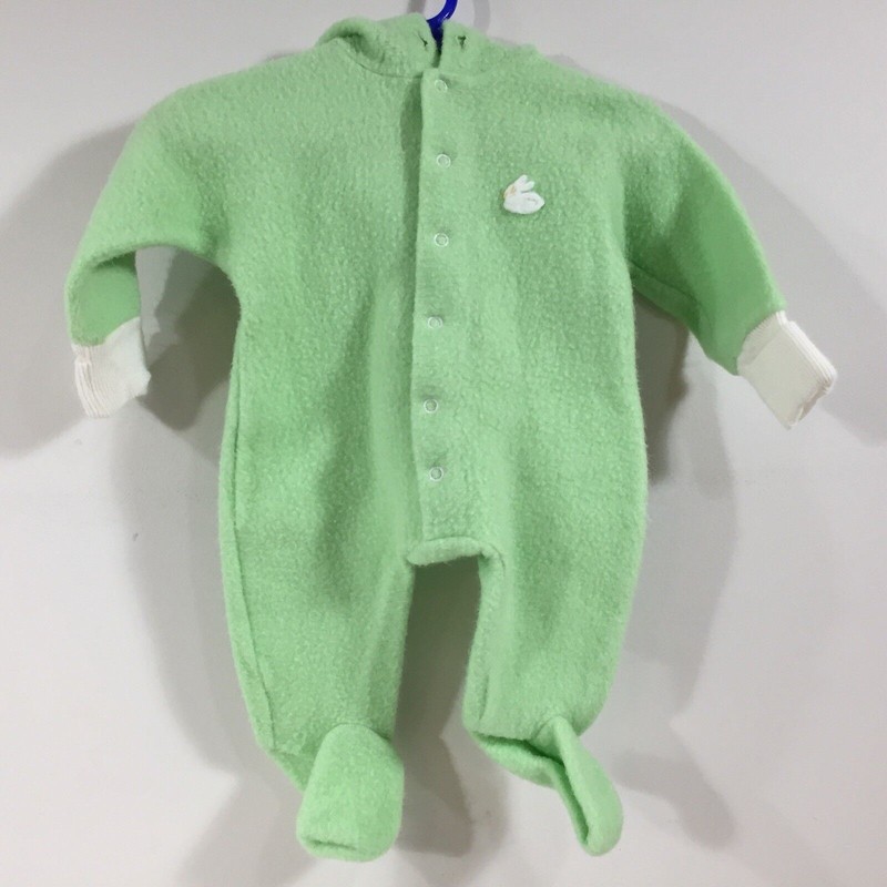 Vintage Baby One Piece Outfit Sleeper Bunting w/ Hood Lime Green Large 18-27 Lbs