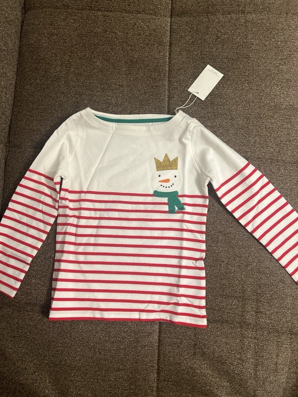 Girls Christmas long-sleeve top, size 4–5 years. Cute snowman with gold crown.