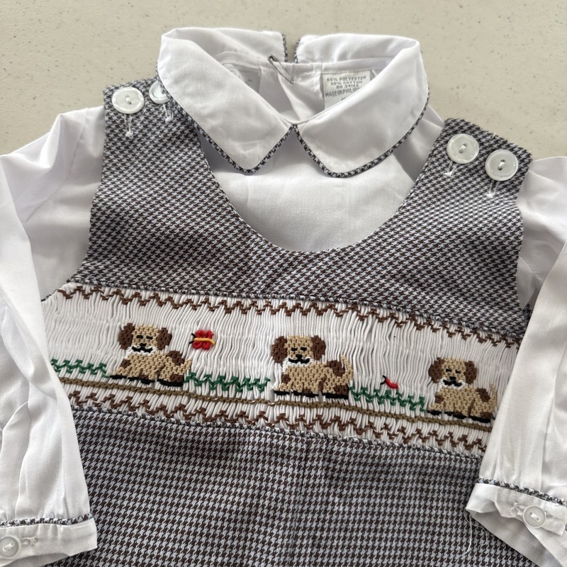 Carriage Boutique Puppy Smocked Romper Two Piece Outfit 9 Months NWOT