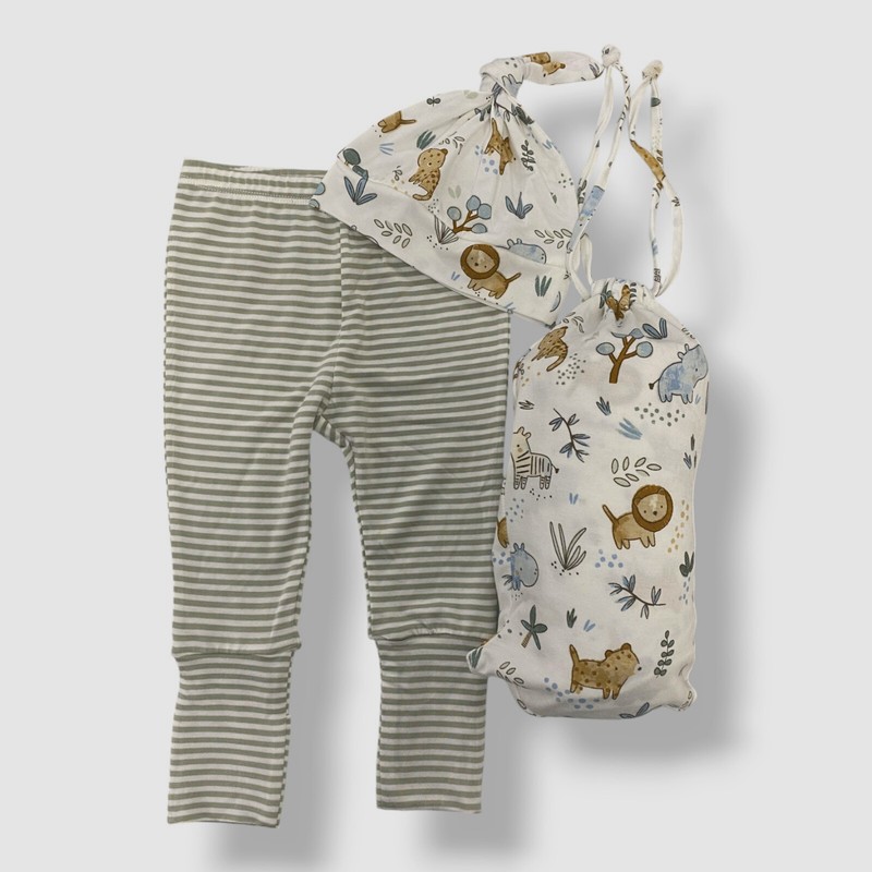 Angel Dear Baby’s White Green Animal 3-PC Pants, Hat & Blanket Set Size 0-3M