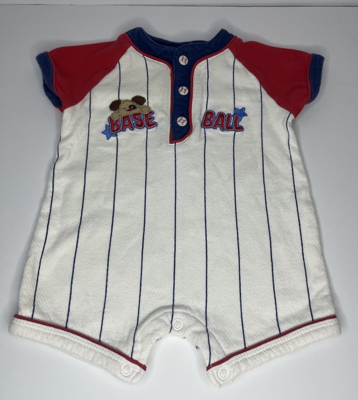 Vtg Pot of Gold Baby Boy Embroidered Baseball One Piece Outfit 3/6M