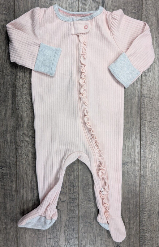 Baby Girl Clothes Cloud Island 3-6 Month Light Pink Gray Trim Ruffle Outfit