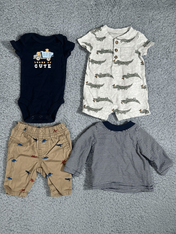 Newborn 4 piece bundle includes 1 pants, 1 full body, 2 shirts