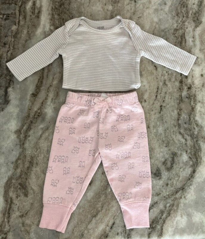 GIRLS CARTERS 2 PC. OUTFIT GRAY/WHITE LS SHIRT BUNNY SWEATPANT SIZE 3 M