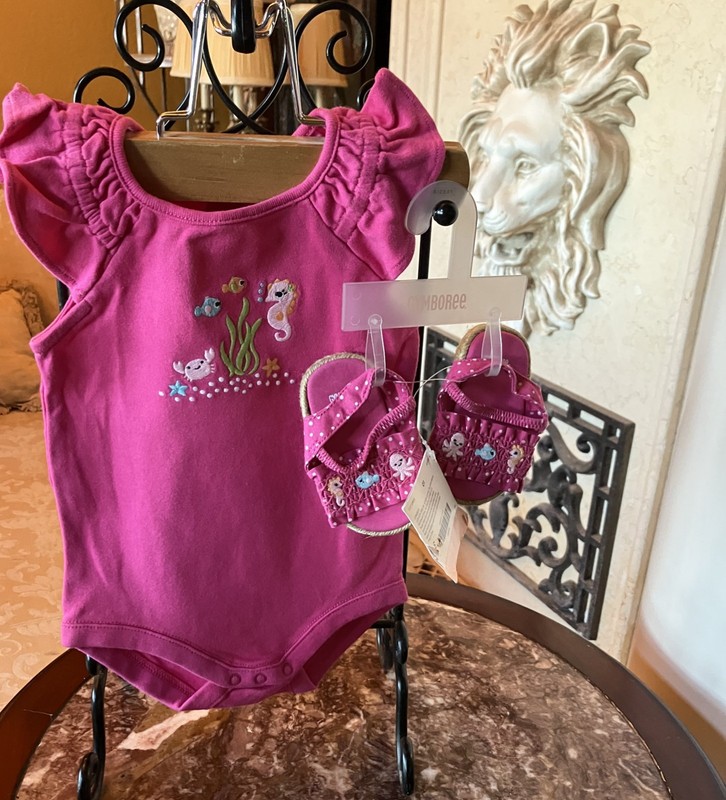 Gymboree 2012 Baby Seahorse fuchsia bodysuit top 3-6 espadrille sandals 01 NWT