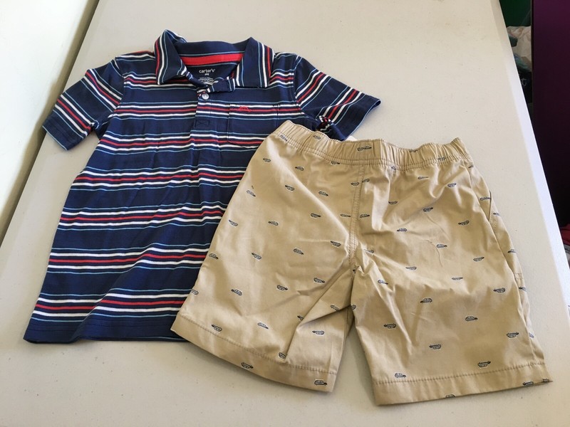 NEW Carter’s Boys Stripe Shirt & Pull on Cars Shorts Set 2pcs