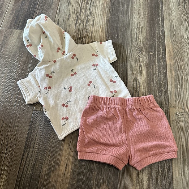 Modern Moments 0-3 mo Baby Girl Cherry Outfit🍒 NWT ORGANIC cotton Shirt Shorts