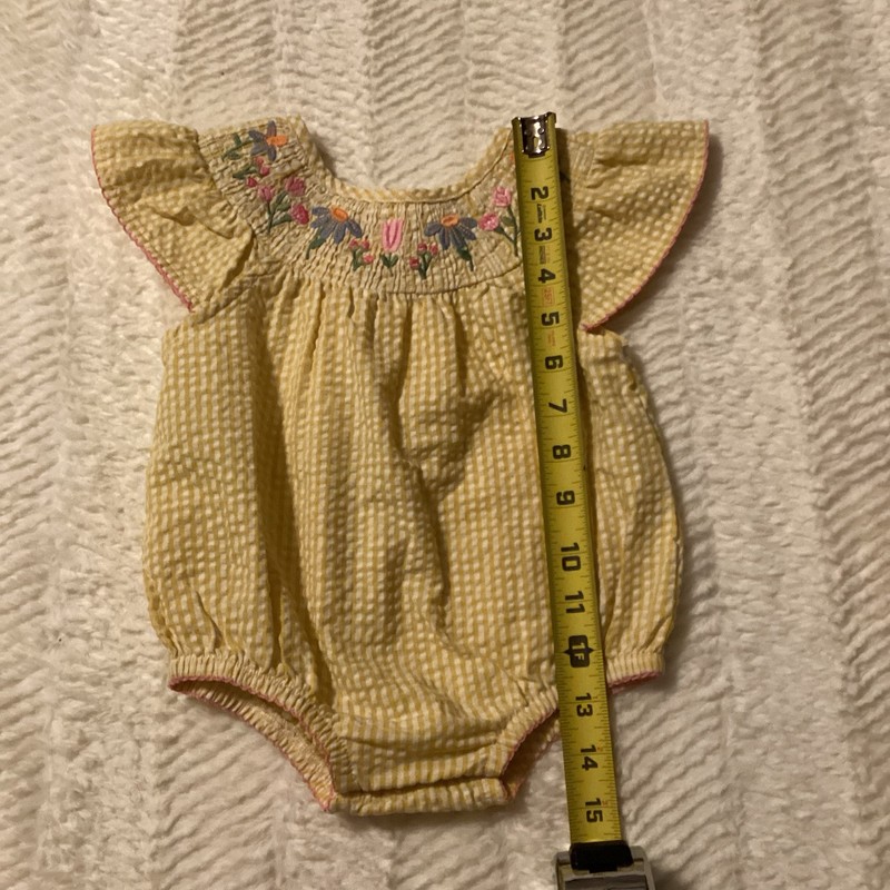 Beautiful Seersucker Yellow Flamingo Dipped Floral Mud Pie Outfit 9-12 Months