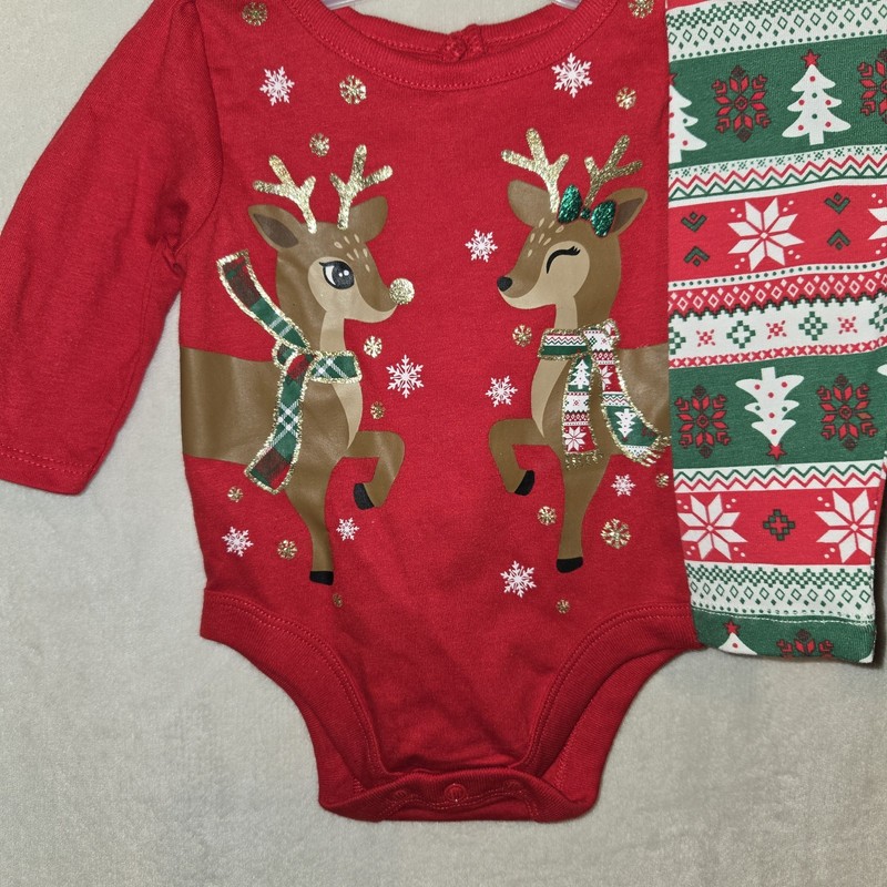Girls Holiday Time Christmas Outfit Shirt & Leggings Deer Fair Isle 0-3 Mons NEW