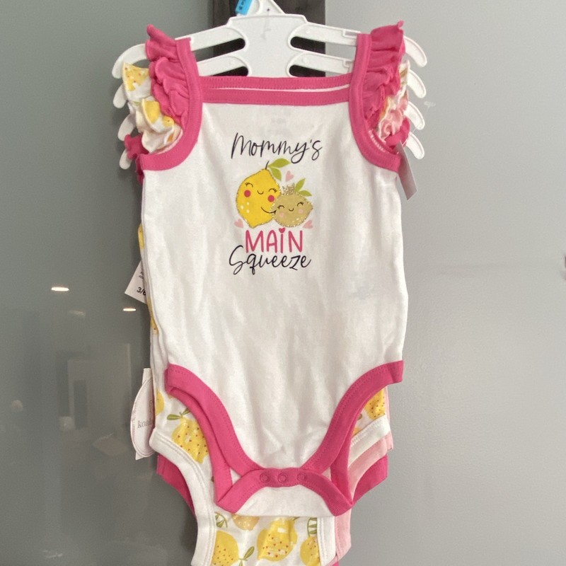 Koala Baby Girls 4pc Bodysuit Set 3-6M Pink/White/Yellow Fruit Lemon