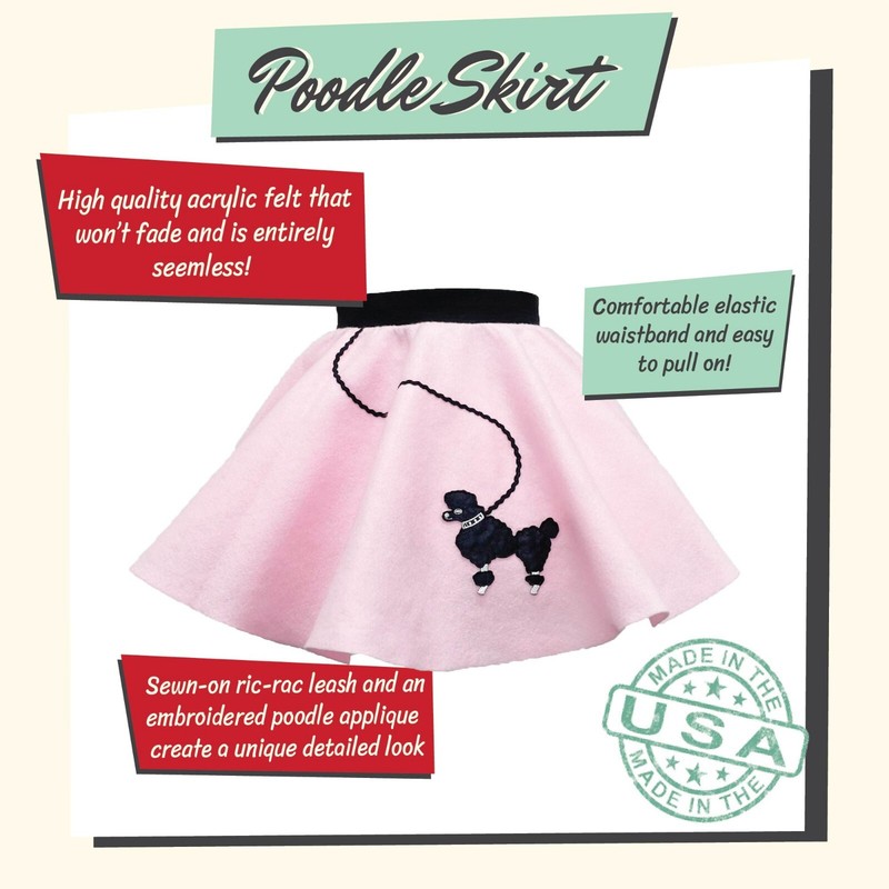 Hip Hop 50s Shop Toddler 7 pc Poodle Skirt Outfit Halloween Costume Set gallery