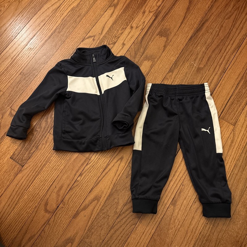 Puma 2T Navy/White Tracksuit Jacket with Long Pants Set Outfit Pockets