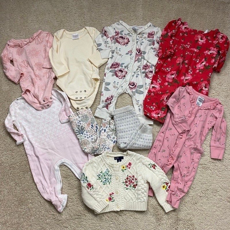 Baby Girl Clothing Bundle Lot 3-6M Pink Floral 9pc Spring Summer Girly Cute