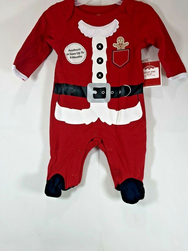 Holiday Time Sleep and Play Baby Boy NB Christmas Jumpsuit Red Santa Suit