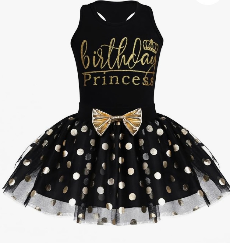 Baby Girls Birthday Outfit with Golden Polka Dots Tutu Skirt Set – 2T