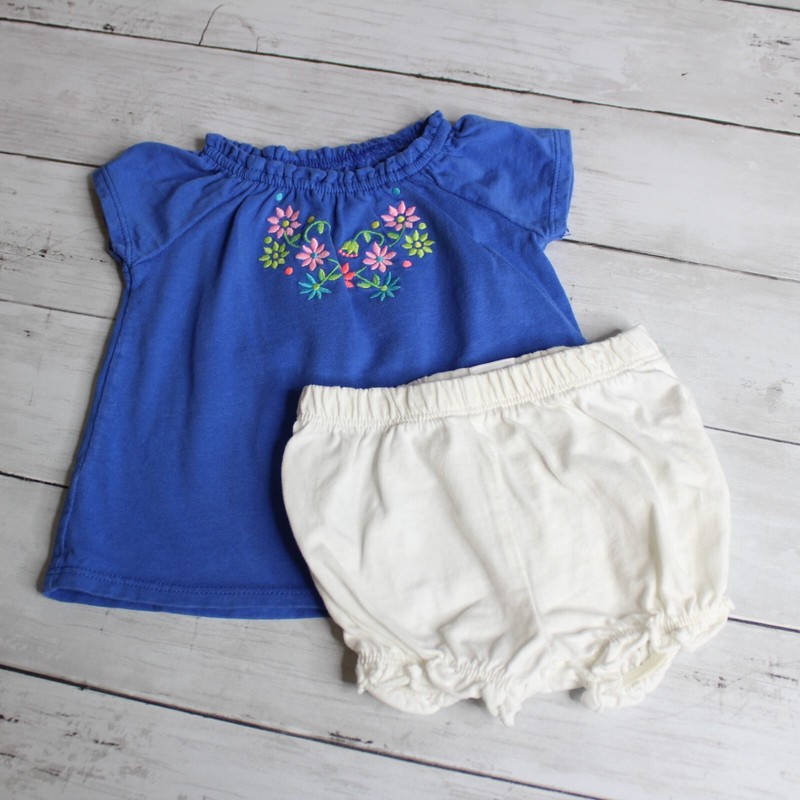 Carter’s Baby Girl’s Summer Top Bubble Shorts Set Size 3 Months Blue White