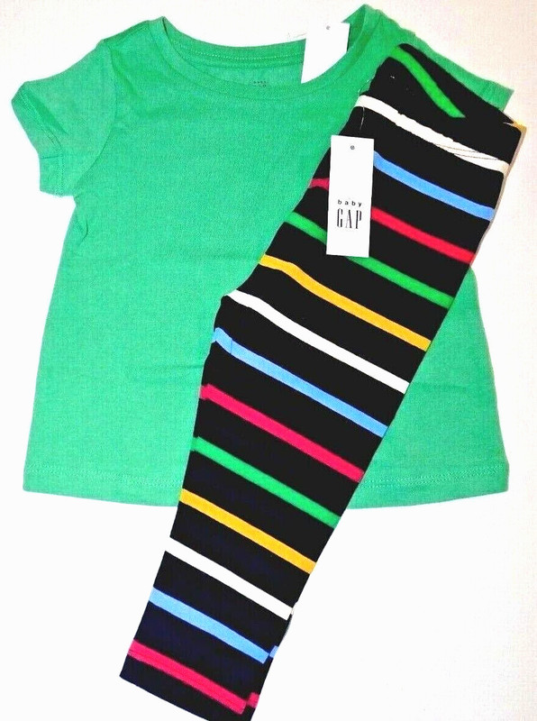Gap Baby Girl T-Shirt & Leggings Green Multicolor Size 12-18M Cotton Spandex New