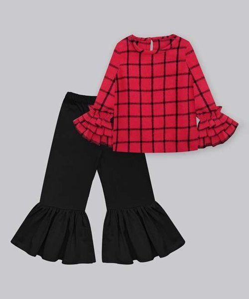 $30 A.T.U.N. Windowpane Ruffle-Sleeve Tracy Tunic Flare Pants 1-2 Years NWOT