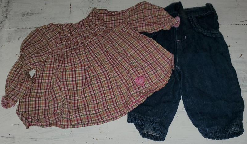 Children’s Place Pink Green White Plaid Shirt Garanimals Jeans 3-6 months *W24