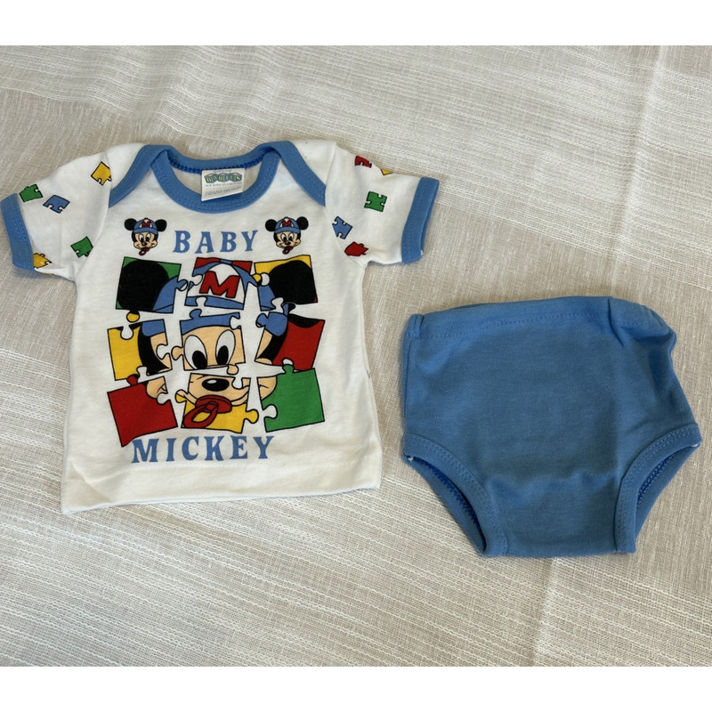 Vintage 1984 Baby Mickey Mouse 2 pc Outfit Newborn-6M New with imperfection Read