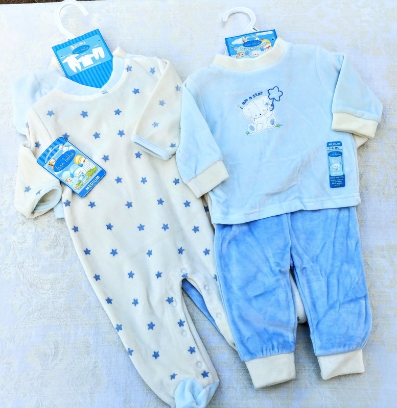 3-6 months 3 piece-2 complete outfits by «bon bebe» baby boy cream & blue w/dog