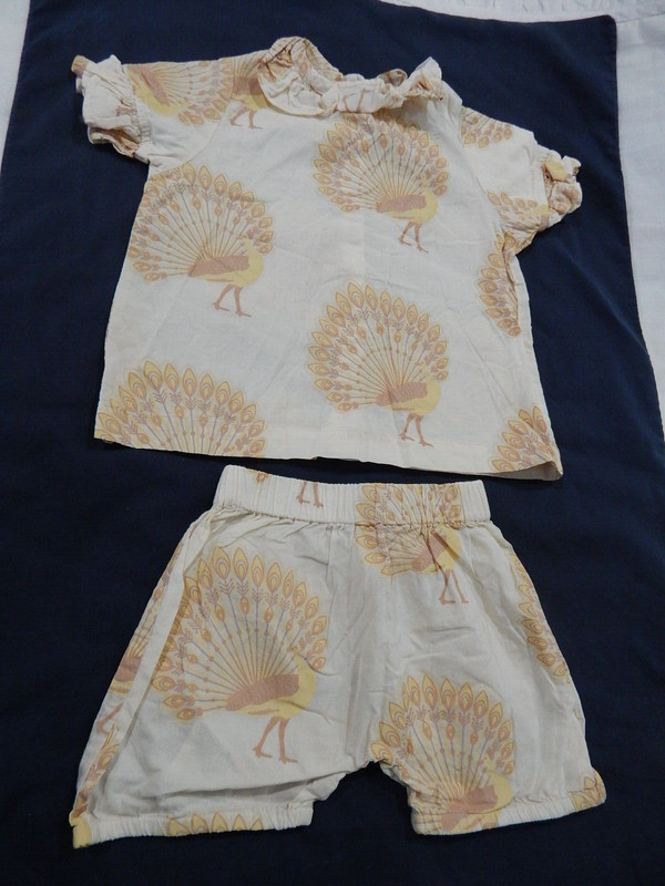 NWOT Kate Quinn Girls 6-12 PEACOCK Lightweight 2 piece 100% organic Cotton short