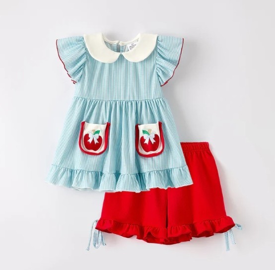 NEW Boutique School Apple Pocket Tunic Shorts Back to School Girls Outfit