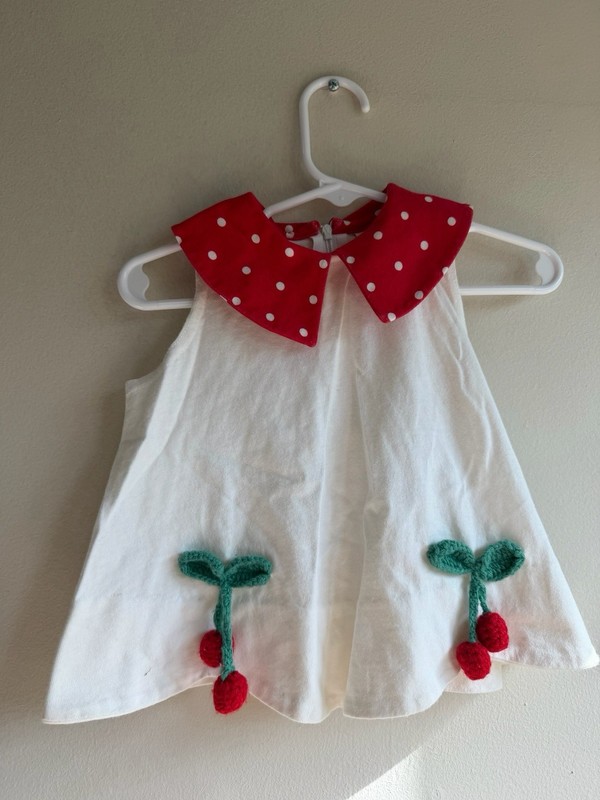 Vtg hartstrings Baby Girls 2pc Sleeveless Cotton Top & Pants Set Cherries 18m