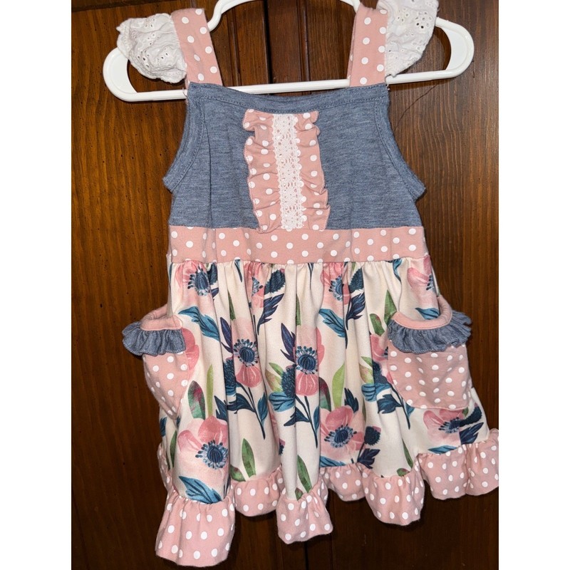 Adorable Sweetness Girls Floral Polka Dot Tunic and Striped Ruffle Pants Set 2 gallery