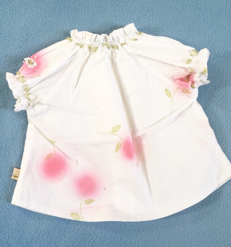Bebijou France White Shirt Pink Floral Green Ribbon Trim sz 6 mos gallery