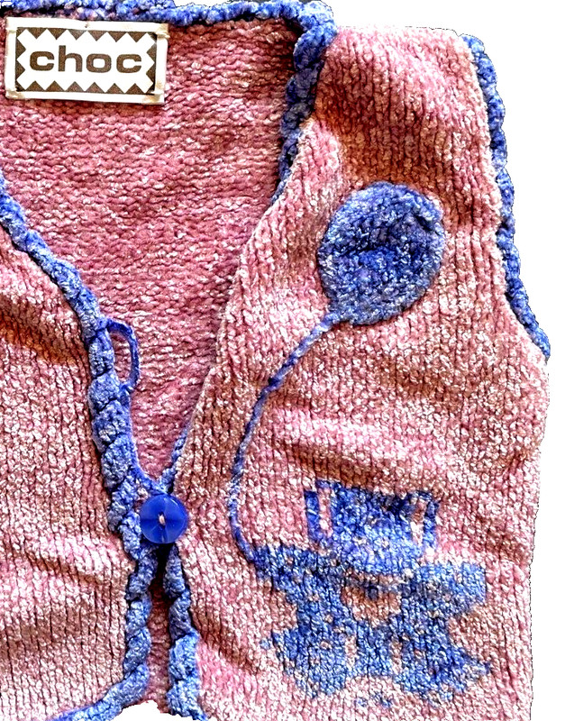 Vintage CHOC~1980's Soft Rayon Knit Vest Unisex Two Button & Decorated Panel. gallery