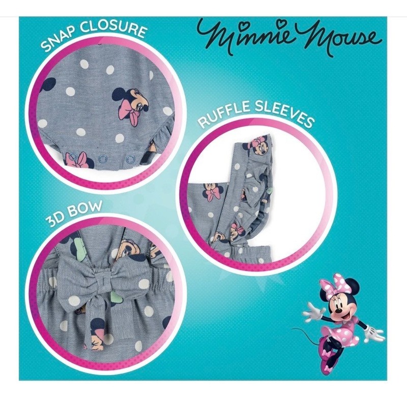 DISNEY MINNIE MOUSE SQUARE NECK CHAMBRAY ROMPER - Size 18M gallery