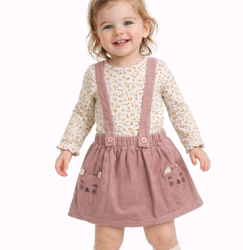 ​Carter’s Baby Girl 2-Piece Floral Top & Pink Corduroy Jumper Set - Size 12M gallery