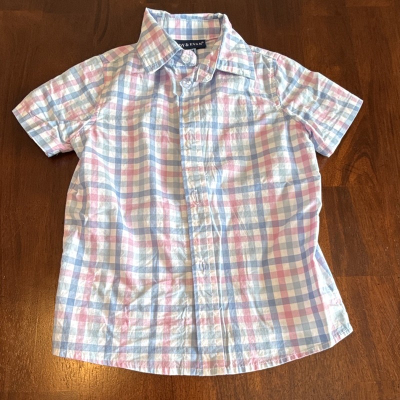 Andy & Evan Boys 18-24M Short Sleeve Button Casual Shirt Blue Pink White Check