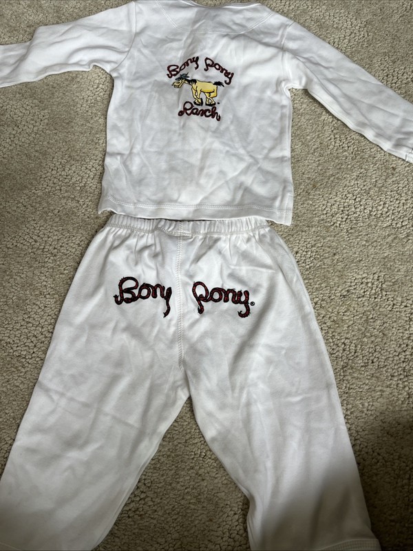 NWT – Bony Pony Malibu White 2 Piece Pony Logo Front Snap Shirt Elastic Pants