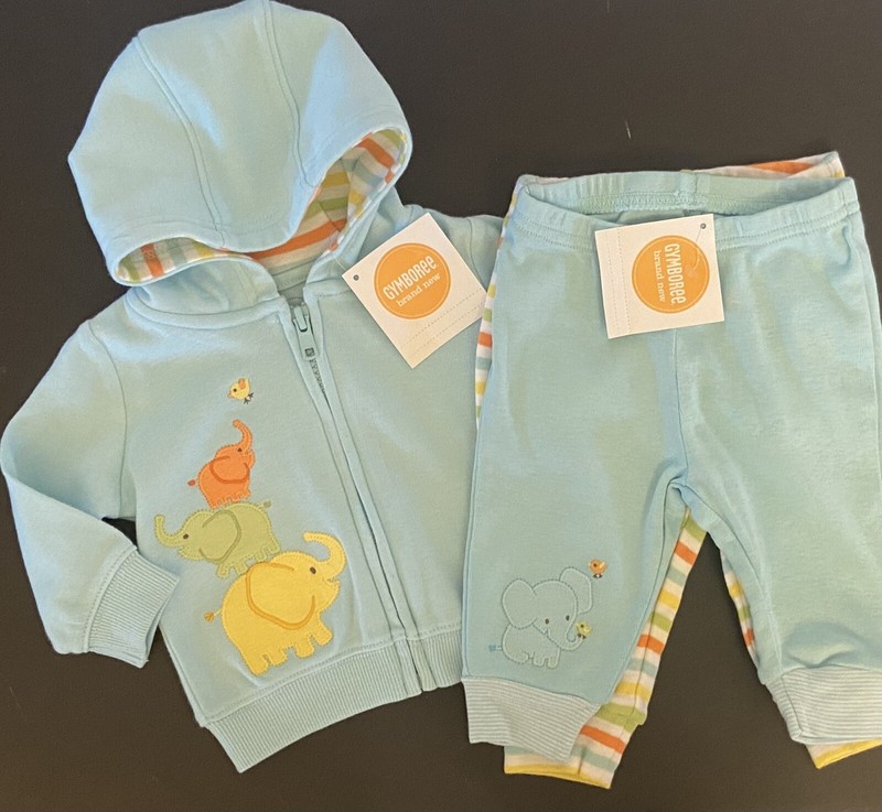 NWT PREEMIE 5-9 Lbs Gymboree BRAND NEW BABY Elephants AQUA HOODIE & 2-PANTS Set