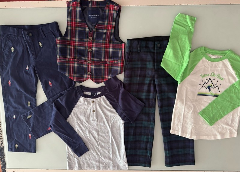 Janie & Jack Toddler Boy 5 PCS Size 5 T Pants Shirt /Spring Outfit W/Tartan Vest
