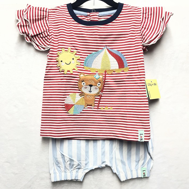 Lilly + Sid Applique Short Set Baby Girl 12-18m Beach Ruffle Sleeve Embroidered