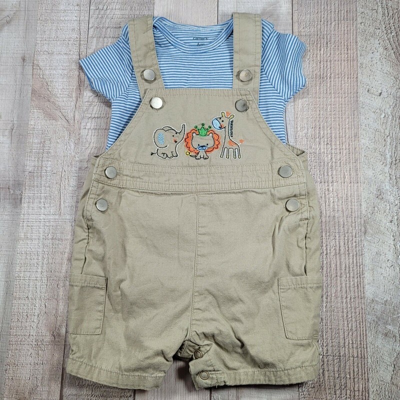 Infant Overalls Size 6 mo Bib Style Shorts 3pc Safari Zoo Embroidered Animals gallery