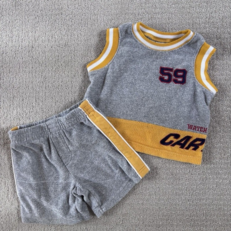 VTG 90s Y2K Carter’s Work The Wear 2 Piece Set Tank Top Shorts Terry Cloth 12 Mo